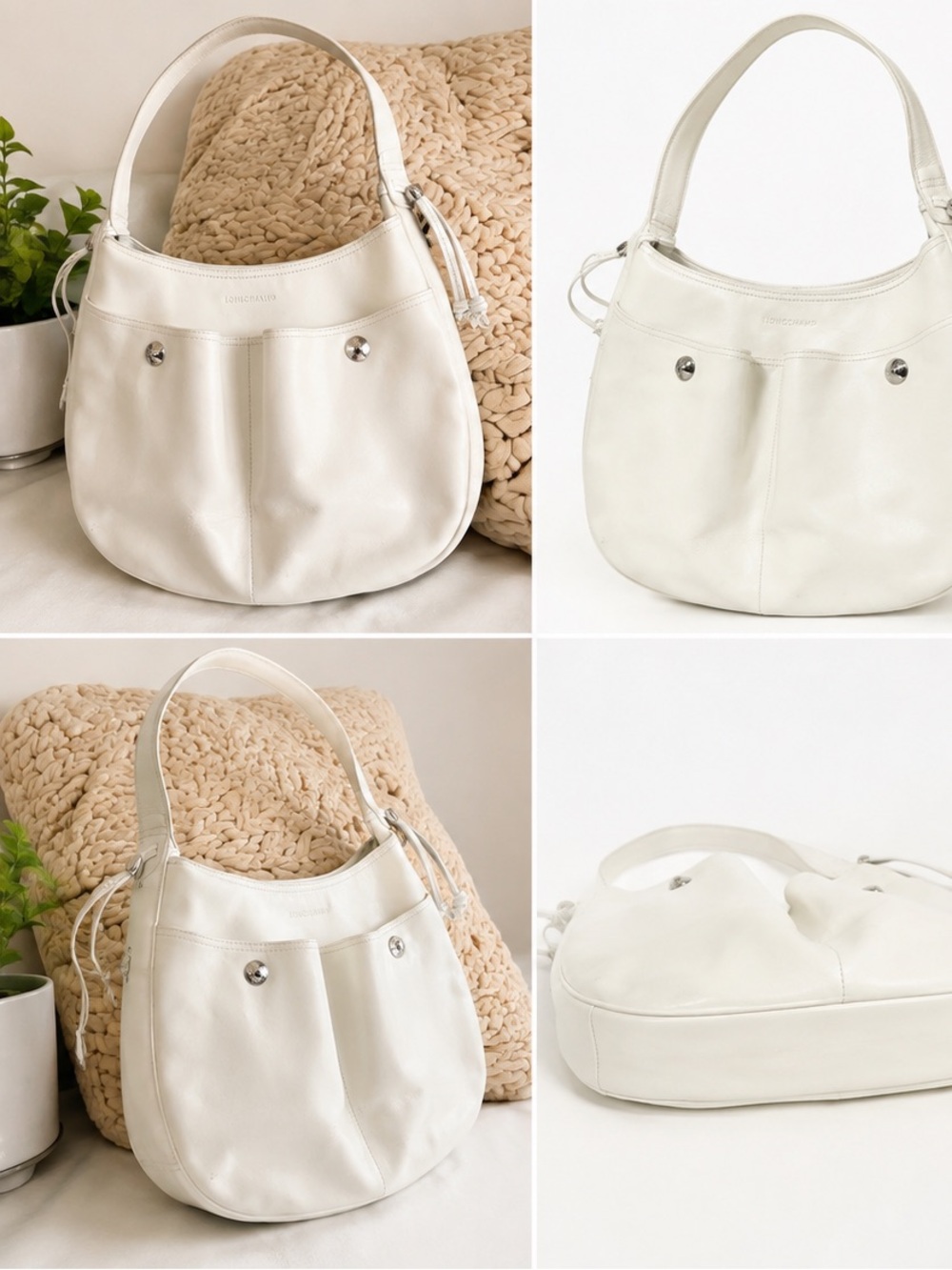 Longchamp White Shoulder Hobo Bag